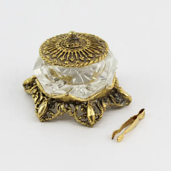 Vintage Celeste Glass And Brass Trinket or Pill Box