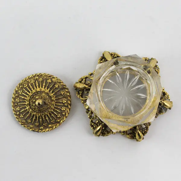 Vintage Celeste Glass And Brass Trinket or Pill Box