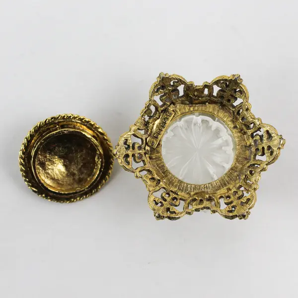 Vintage Celeste Glass And Brass Trinket or Pill Box