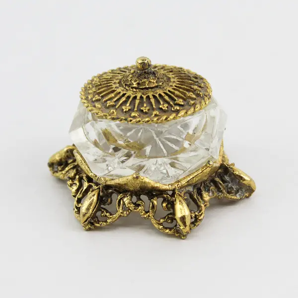 Vintage Celeste Glass And Brass Trinket or Pill Box