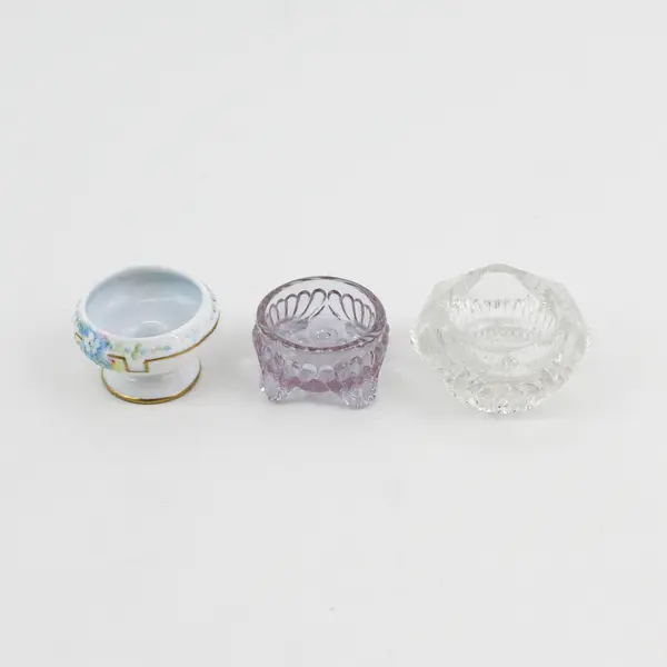 Lot of 3 Vintage Mismatched Small Glass and Ceramic Salt Cellars Dips Dishes