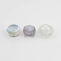 Lot of 3 Vintage Mismatched Small Glass and Ceramic Salt Cellars Dips Dishes