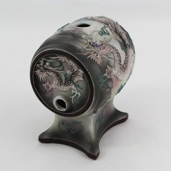 Vintage Japanese Dragonware Moriage Sake Keg Barrel-Shaped Decanter Hand Painted
