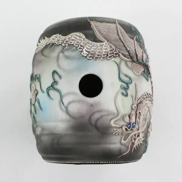 Vintage Japanese Dragonware Moriage Sake Keg Barrel-Shaped Decanter Hand Painted