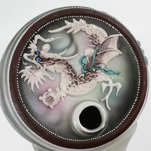 Vintage Japanese Dragonware Moriage Sake Keg Barrel-Shaped Decanter Hand Painted