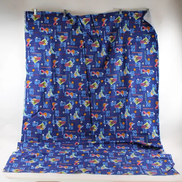 Used Blue Fleece Fabric Multi-Sports Pattern Pre-Cut 43x88in Soft Medium-Weight