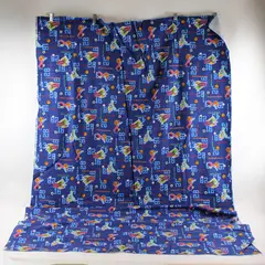 Used Blue Fleece Fabric Multi-Sports Pattern Pre-Cut 43x88in Soft Medium-Weight