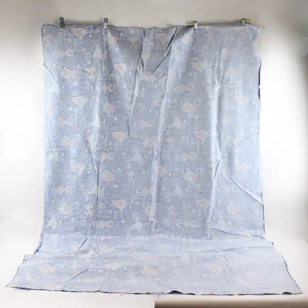 Used Blue Fleece Fabric Multi-Sports Pattern Pre-Cut 43x88in Soft Medium-Weight