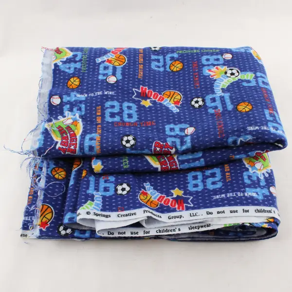 Used Blue Fleece Fabric Multi-Sports Pattern Pre-Cut 43x88in Soft Medium-Weight