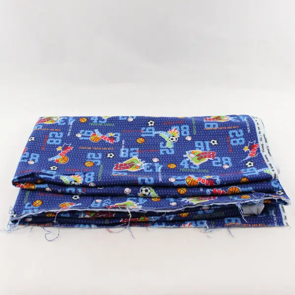 Used Blue Fleece Fabric Multi-Sports Pattern Pre-Cut 43x88in Soft Medium-Weight