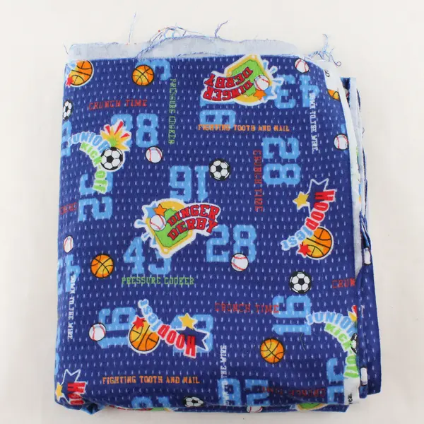 Used Blue Fleece Fabric Multi-Sports Pattern Pre-Cut 43x88in Soft Medium-Weight