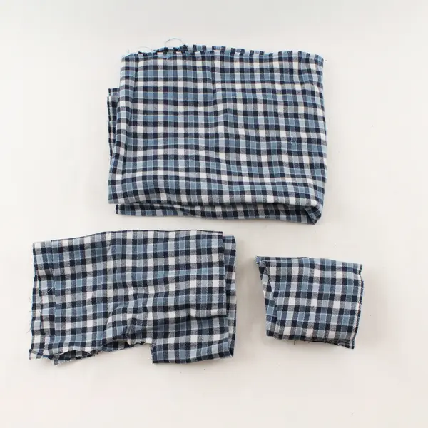 Blue Black White Plaid Fabric Assorted Cut Pieces for Quilting Crafts Preowned