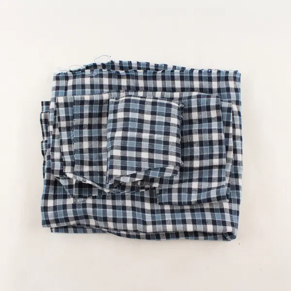 Blue Black White Plaid Fabric Assorted Cut Pieces for Quilting Crafts Preowned