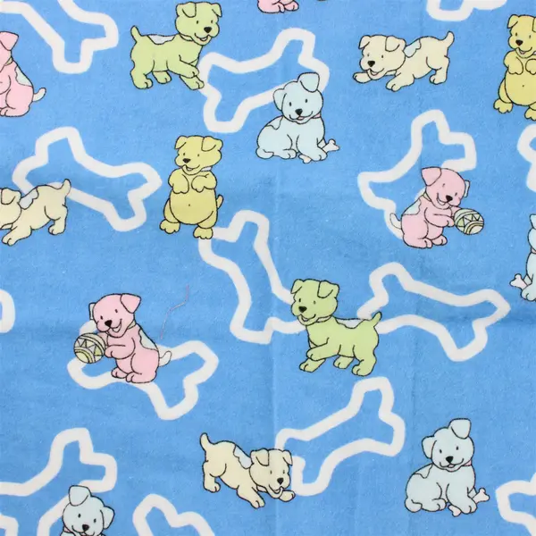 Blue Fleece Fabric Cartoon Dogs & Bones 26x46in Soft Craft Fabric