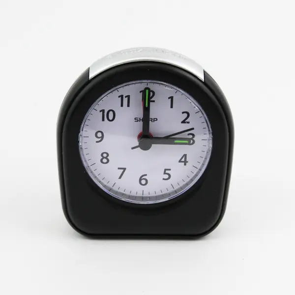 Black Sharp Travel Alarm Clock Model SPC844 With Glow In The Dark Hands