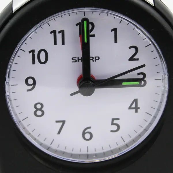 Black Sharp Travel Alarm Clock Model SPC844 With Glow In The Dark Hands