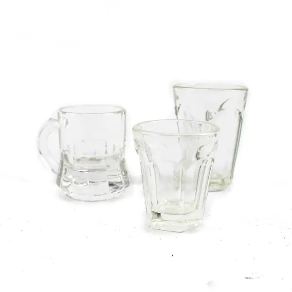Lot of 3 Clear Glass Shot Glasses Assorted Used Pre-Owned 