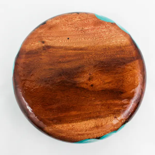 Hand Crafted And Hand Painted Decorative Teal Floral Mesquite Wooden Bowl Mexico