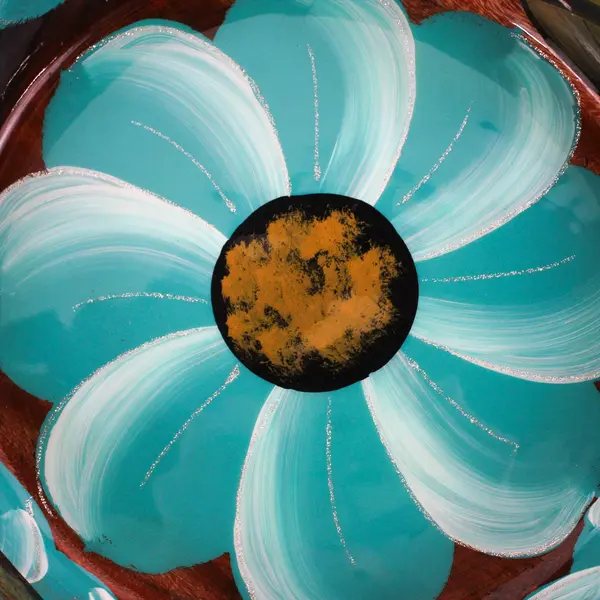 Hand Crafted And Hand Painted Decorative Teal Floral Mesquite Wooden Bowl Mexico