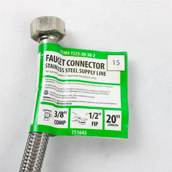 Stainless Steel Faucet Connector 3/8" Compression x 1/2" FIP 20" Flexible