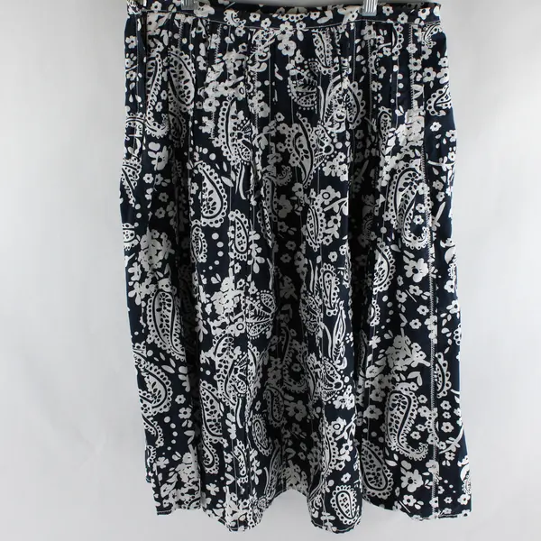 Liz Claiborne Navy and White Floral Pattern A-Line Midi Skirt Women's Size 8