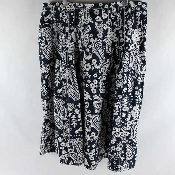 Liz Claiborne Navy and White Floral Pattern A-Line Midi Skirt Women's Size 8