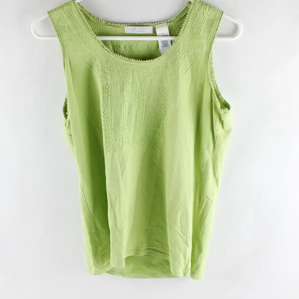 Liz Wear by Liz Claiborne Embroidered Light Green Tank Top Women's Medium