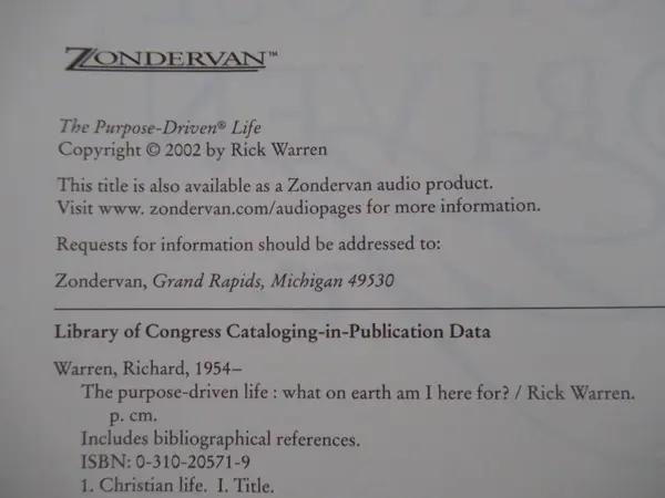 The Purpose Driven Life What On Earth Am I Here For By Rick Warren 2002 HC DJ