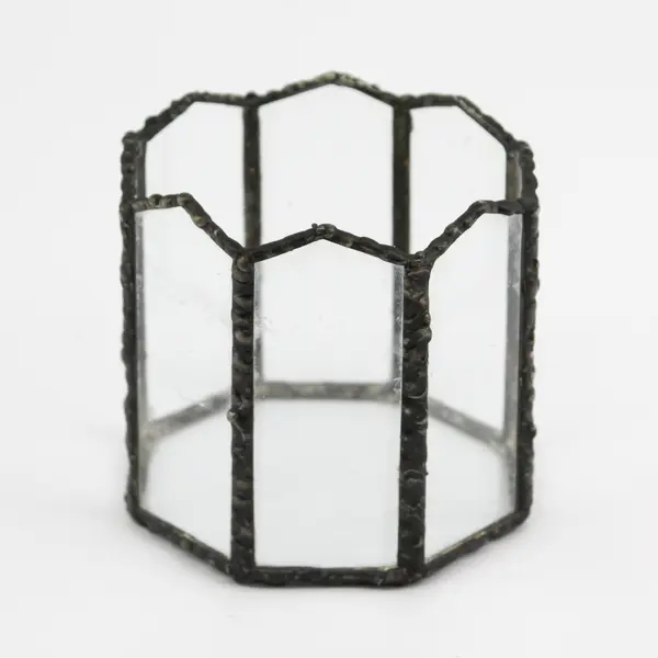 Handmade Metal And Glass Octagon Votive Candle Holder 3.75"