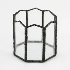 Handmade Metal And Glass Octagon Votive Candle Holder 3.75"