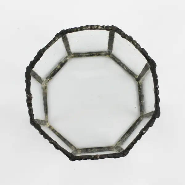 Handmade Metal And Glass Octagon Votive Candle Holder 3.75"
