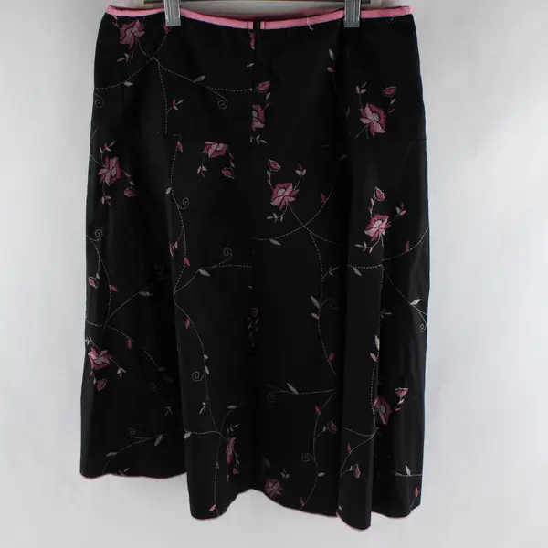 JKLA California Pink Floral Pattern Black Midi Skirt Women's Medium