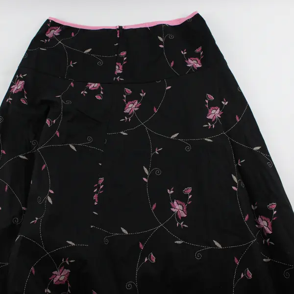 JKLA California Pink Floral Pattern Black Midi Skirt Women's Medium