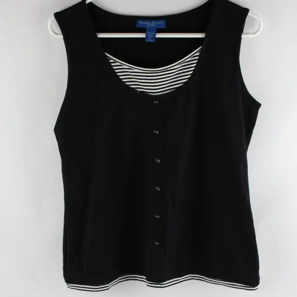 Karen Scott Sport Faux Layered Black and White Striped Tank Women's Small
