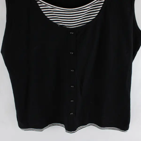 Karen Scott Sport Faux Layered Black and White Striped Tank Women's Small