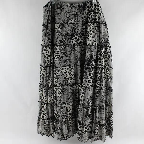 Style & Co. Black and Off-White Floral and Leopard Print Midi Skirt Women's Med