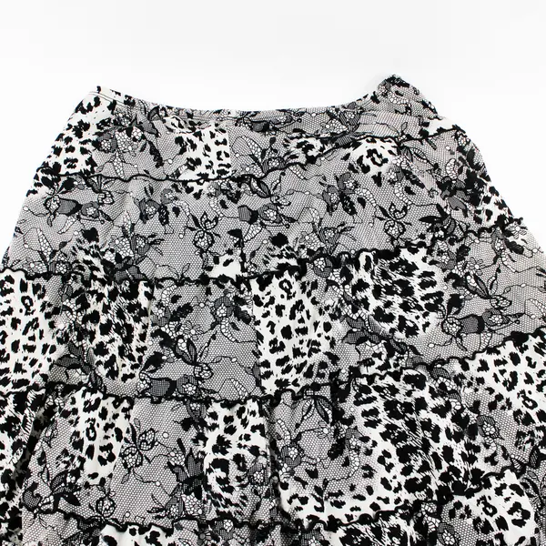 Style & Co. Black and Off-White Floral and Leopard Print Midi Skirt Women's Med