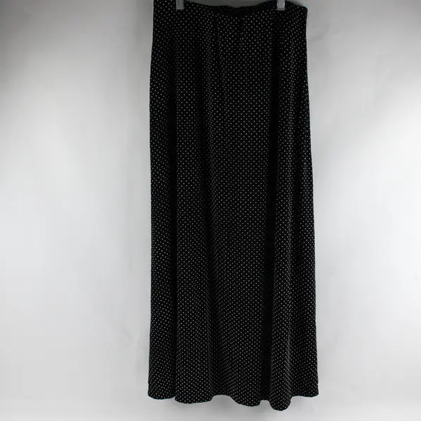 Briggs New York White Polka Dot Button Detail Black Maxi Skirt Women's Medium