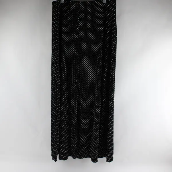 Briggs New York White Polka Dot Button Detail Black Maxi Skirt Women's Medium