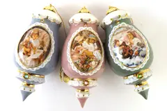 Sandra Kuck Sugar & Spice #3 Morning Teddy Set of 3 Porcelain Ornaments COA