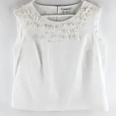Liz Claiborne Floral Detail White Cotton Sleeveless Top Women's Medium