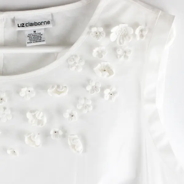 Liz Claiborne Floral Detail White Cotton Sleeveless Top Women's Medium