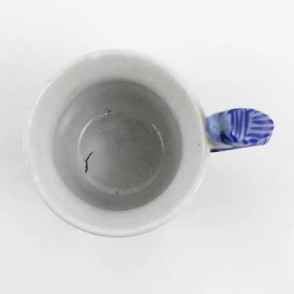 Antique Yongzheng Qing Dynasty Blue And White Chinoiserie Mug W/ Dragon Handle