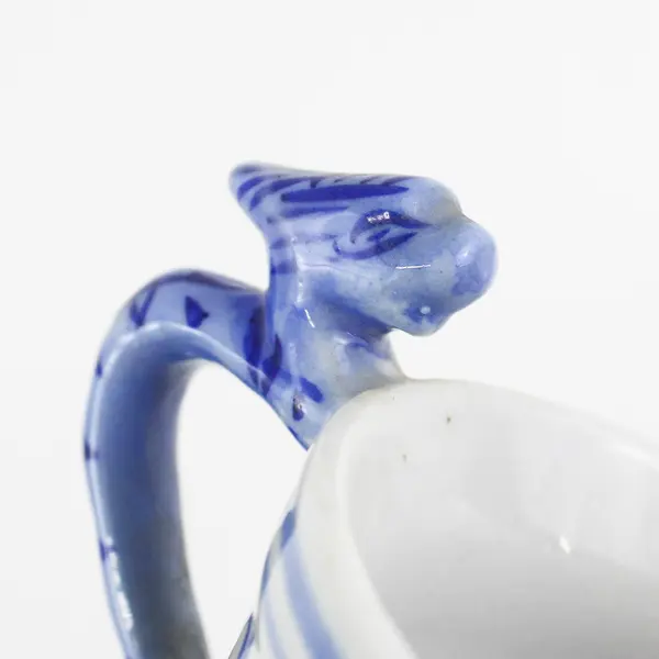 Antique Yongzheng Qing Dynasty Blue And White Chinoiserie Mug W/ Dragon Handle