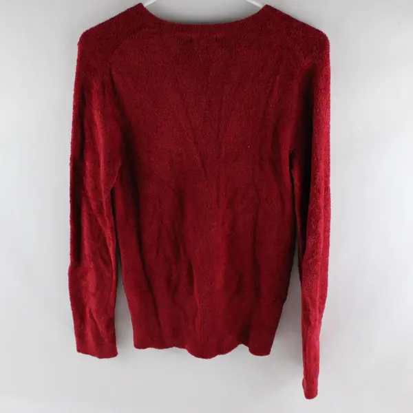 Evie Red Fuzzy V-Neck Pullover Sweater Women's Medium