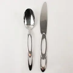 Lot of 2 Retroneu Double Loop Stainless 9.5" Dinner Knife and 8" Oval Soup Spoon