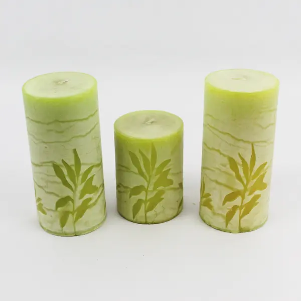 Lot of 3 Pier 1 Impressed Botanical Pattern Unscented Pillar Candles