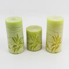 Lot of 3 Pier 1 Impressed Botanical Pattern Unscented Pillar Candles