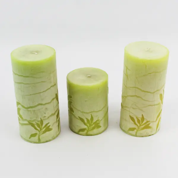 Lot of 3 Pier 1 Impressed Botanical Pattern Unscented Pillar Candles