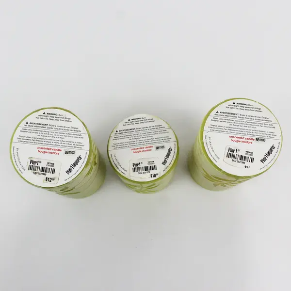 Lot of 3 Pier 1 Impressed Botanical Pattern Unscented Pillar Candles